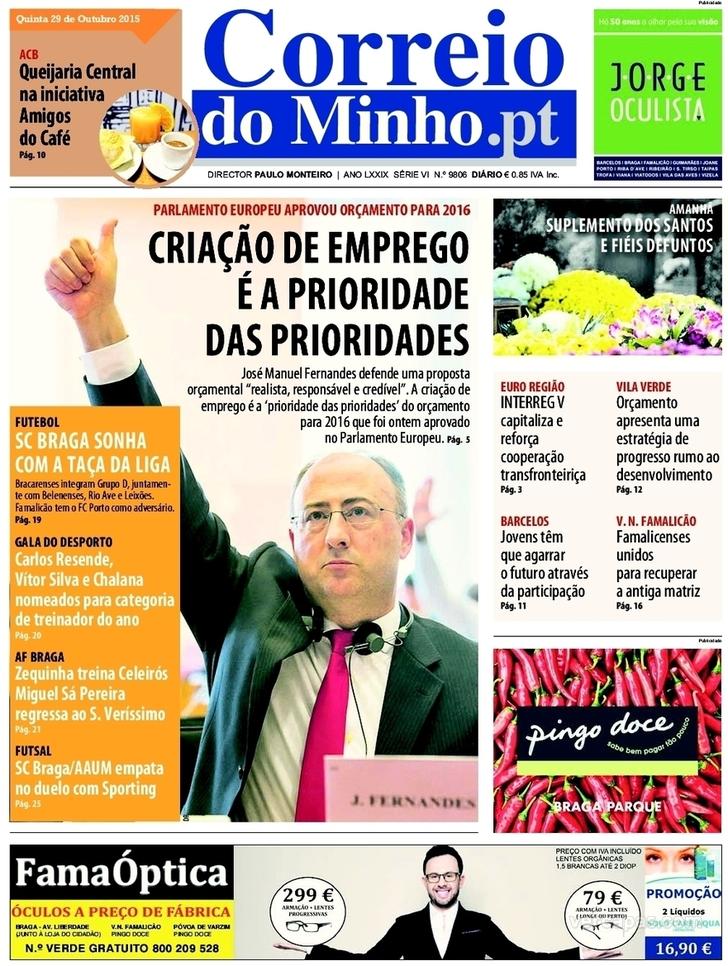 Capa Correio do Minho - 2015-10-29