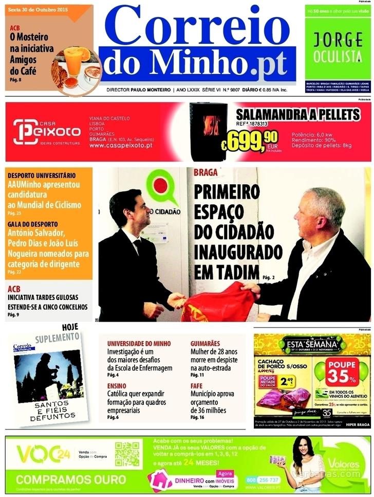 Capa Correio do Minho - 2015-10-30