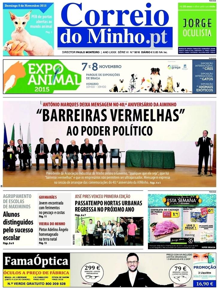 Capa Correio do Minho - 2015-11-08