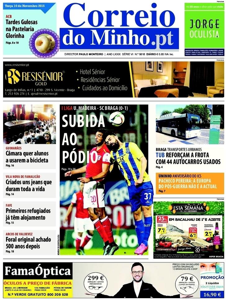 Capa Correio do Minho - 2015-11-10