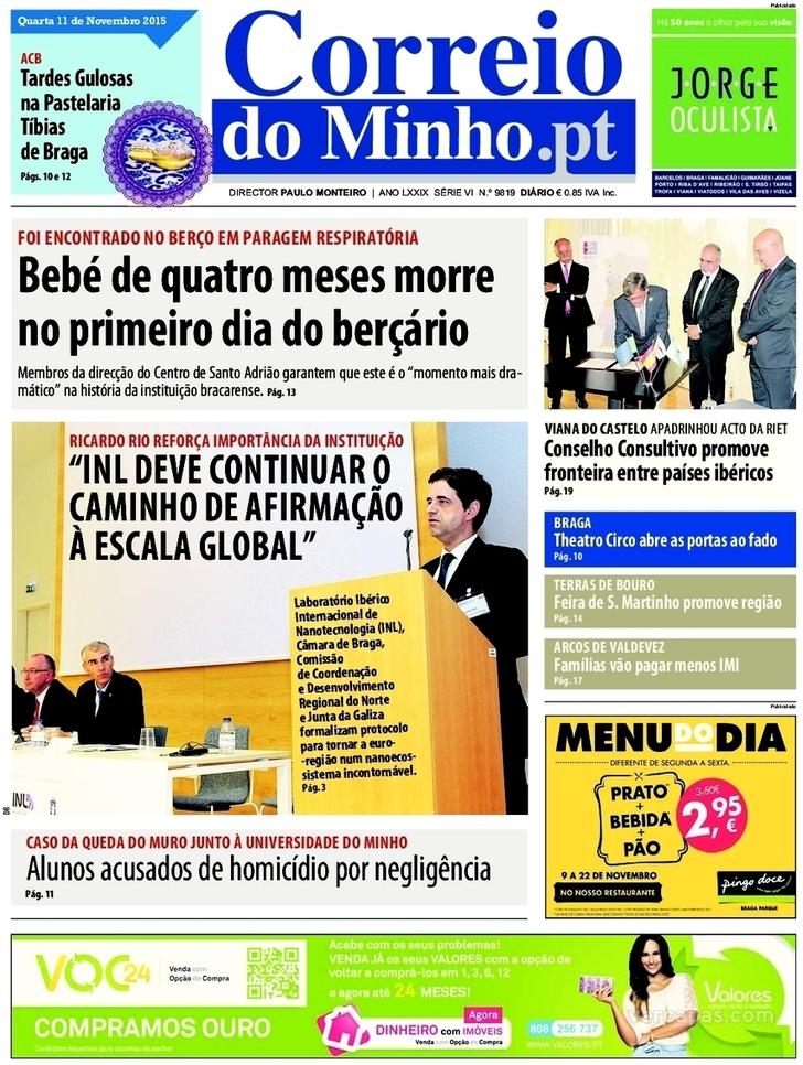 Capa Correio do Minho - 2015-11-11