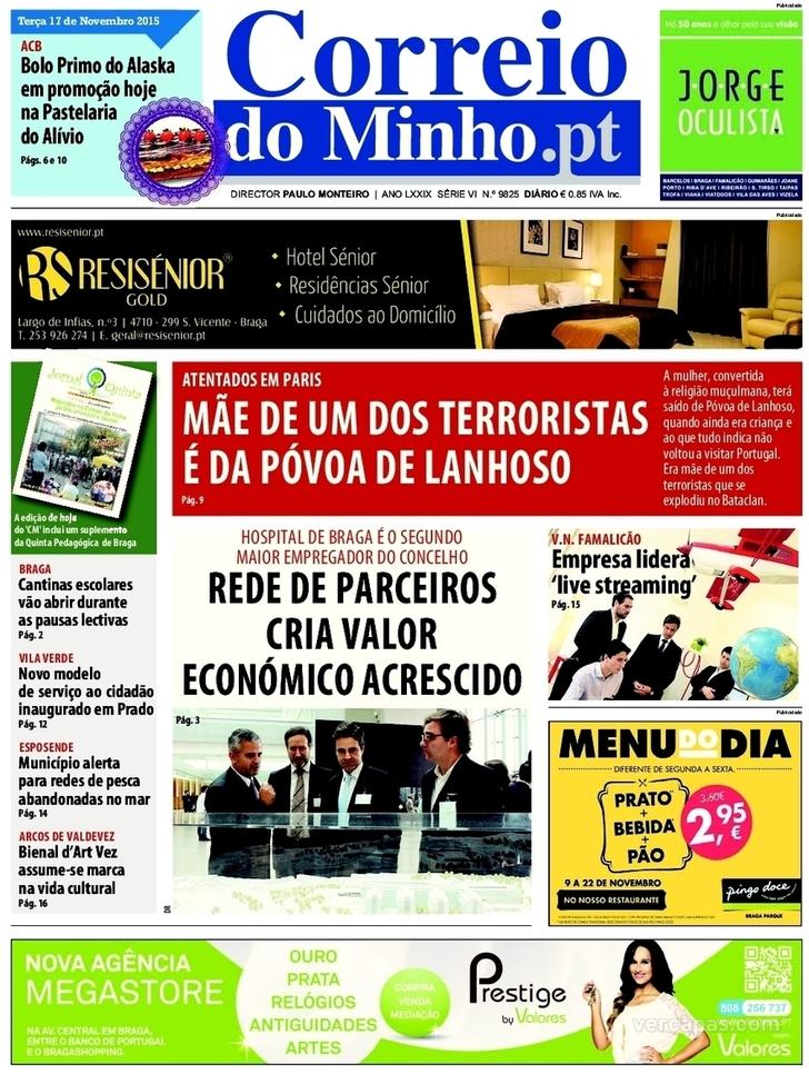 Capa Correio do Minho - 2015-11-17