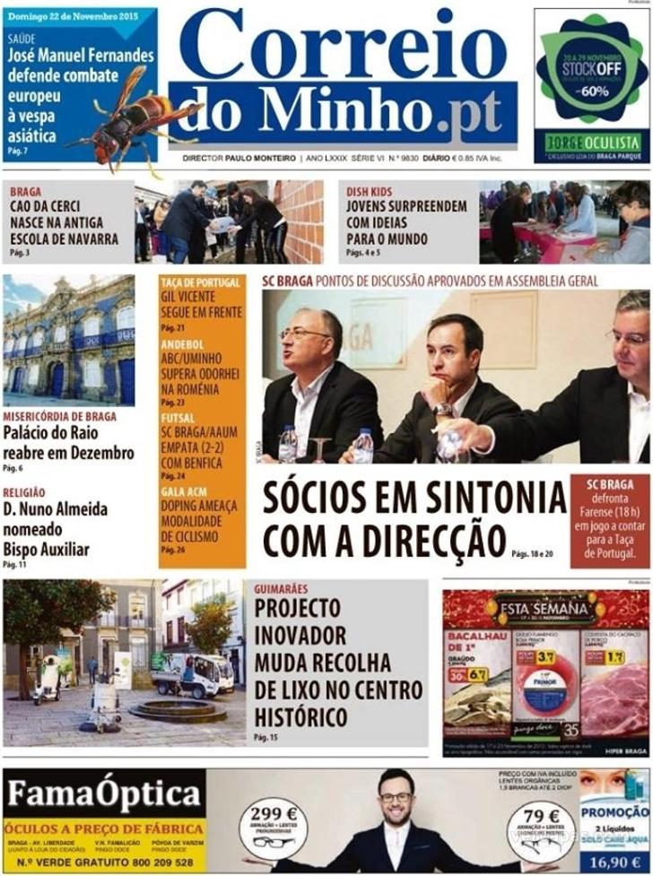 Capa Correio do Minho - 2015-11-22