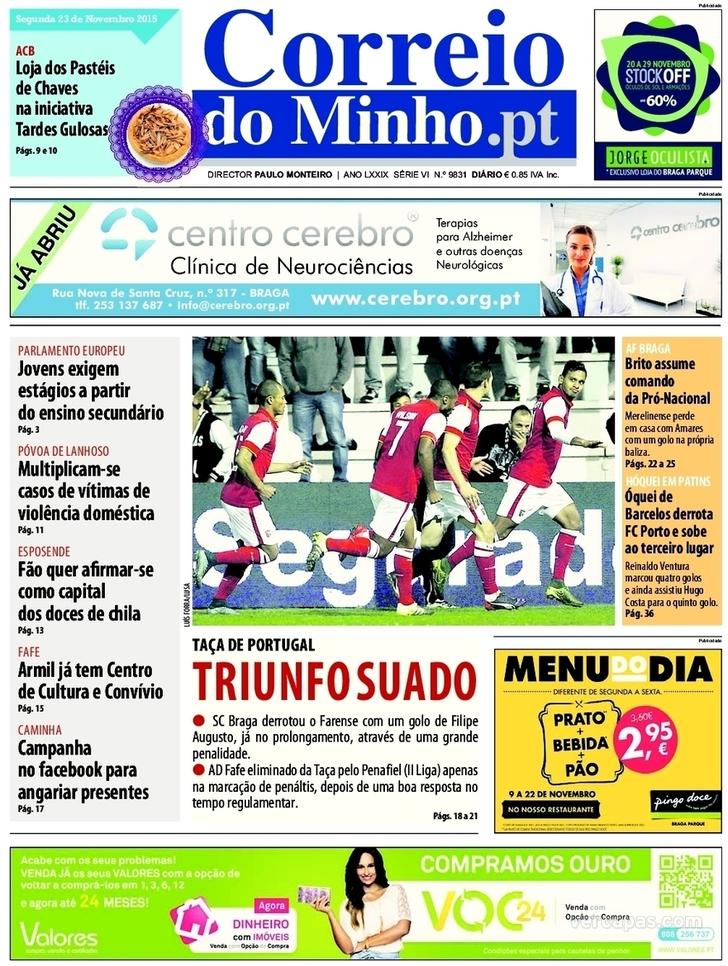 Capa Correio do Minho - 2015-11-23
