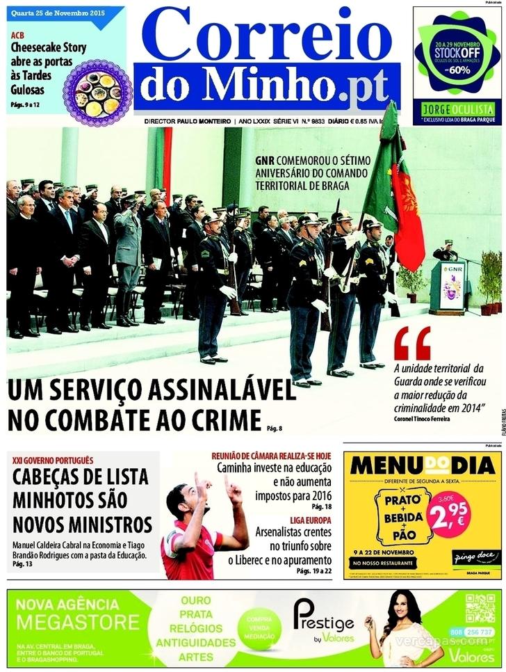 Capa Correio do Minho - 2015-11-25