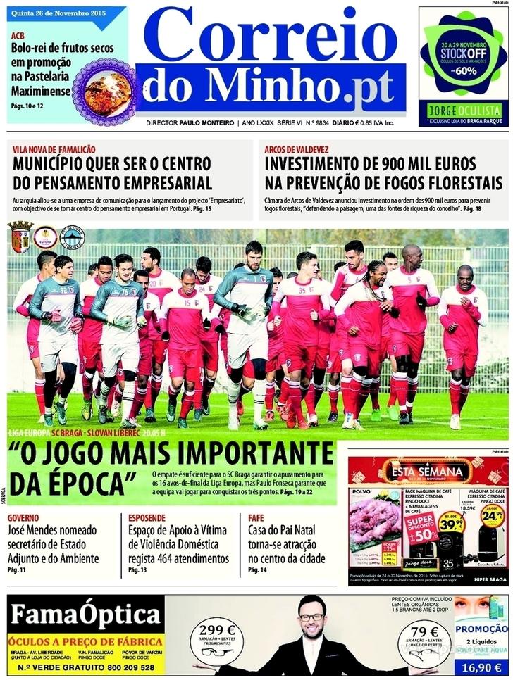 Capa Correio do Minho - 2015-11-26