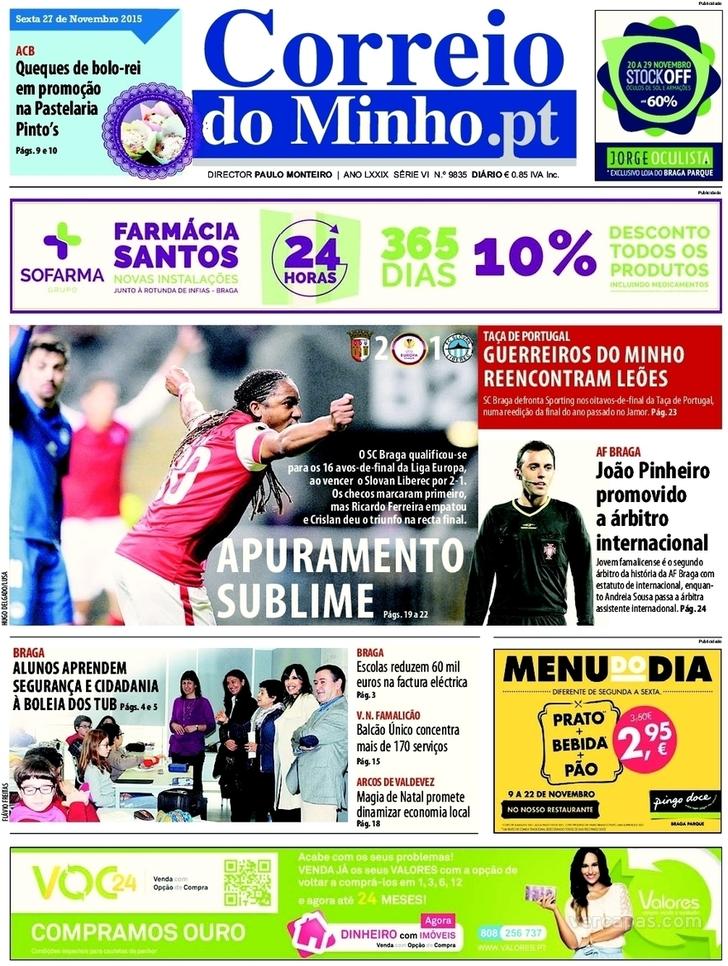 Capa Correio do Minho - 2015-11-27