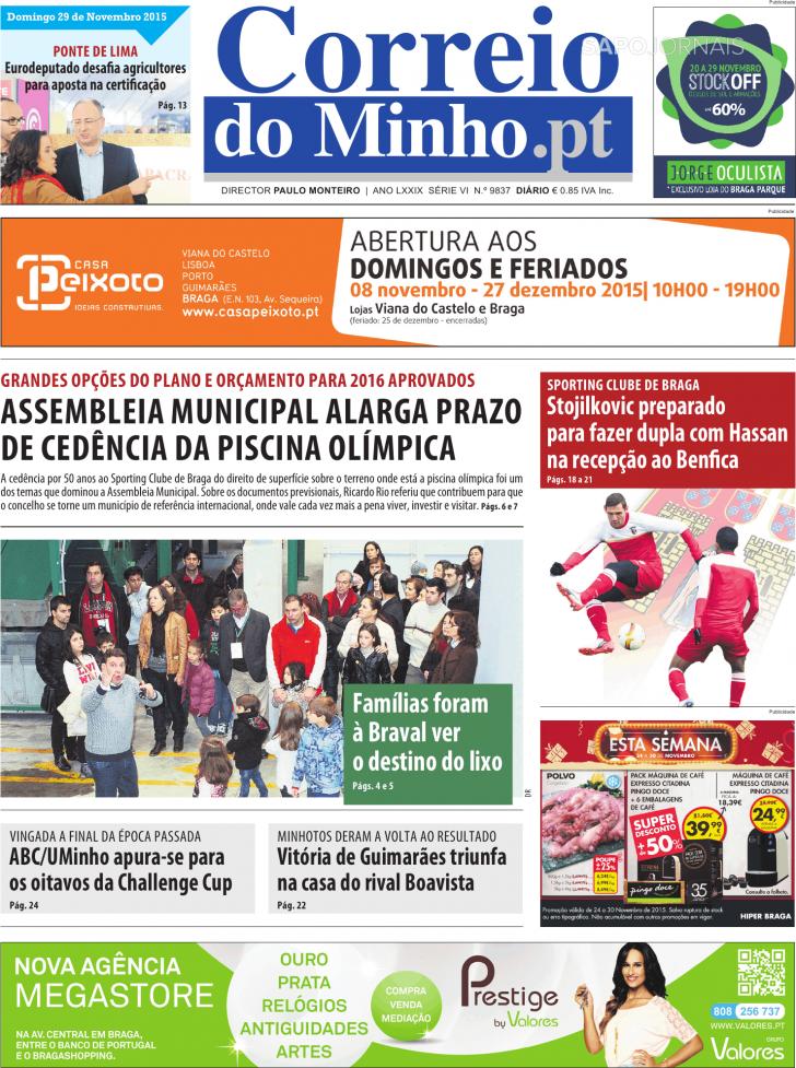 Capa Correio do Minho - 2015-11-29