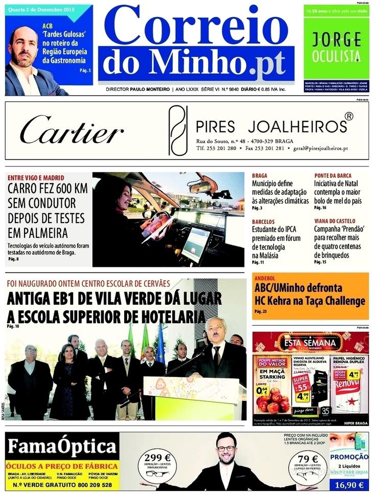 Capa Correio do Minho - 2015-12-02