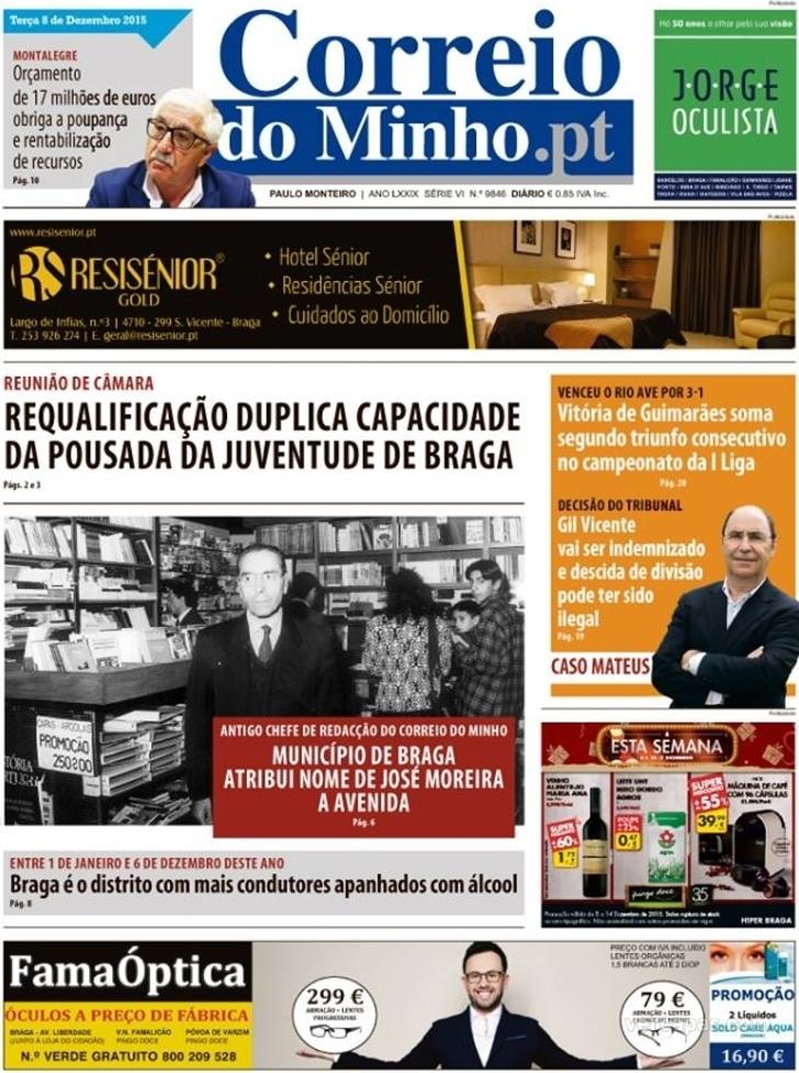 Capa Correio do Minho - 2015-12-08