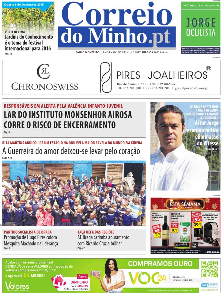 Capa Correio do Minho - 2015-12-09
