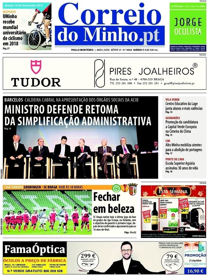 Capa Correio do Minho - 2015-12-10