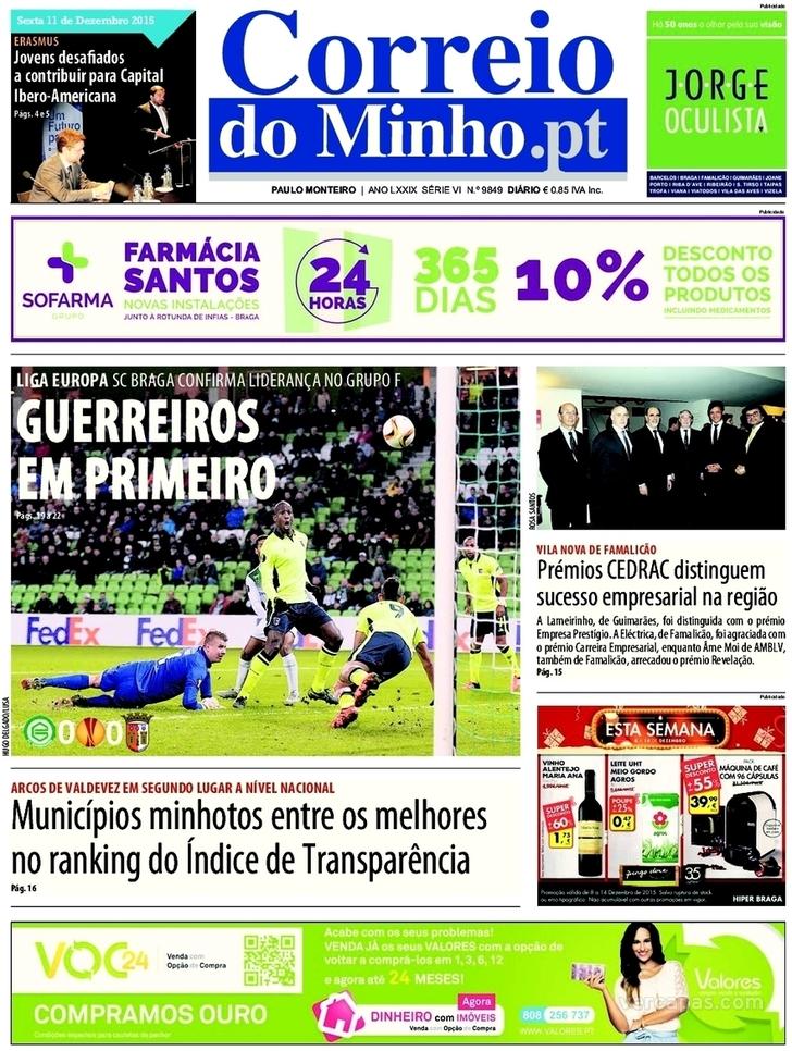 Capa Correio do Minho - 2015-12-11