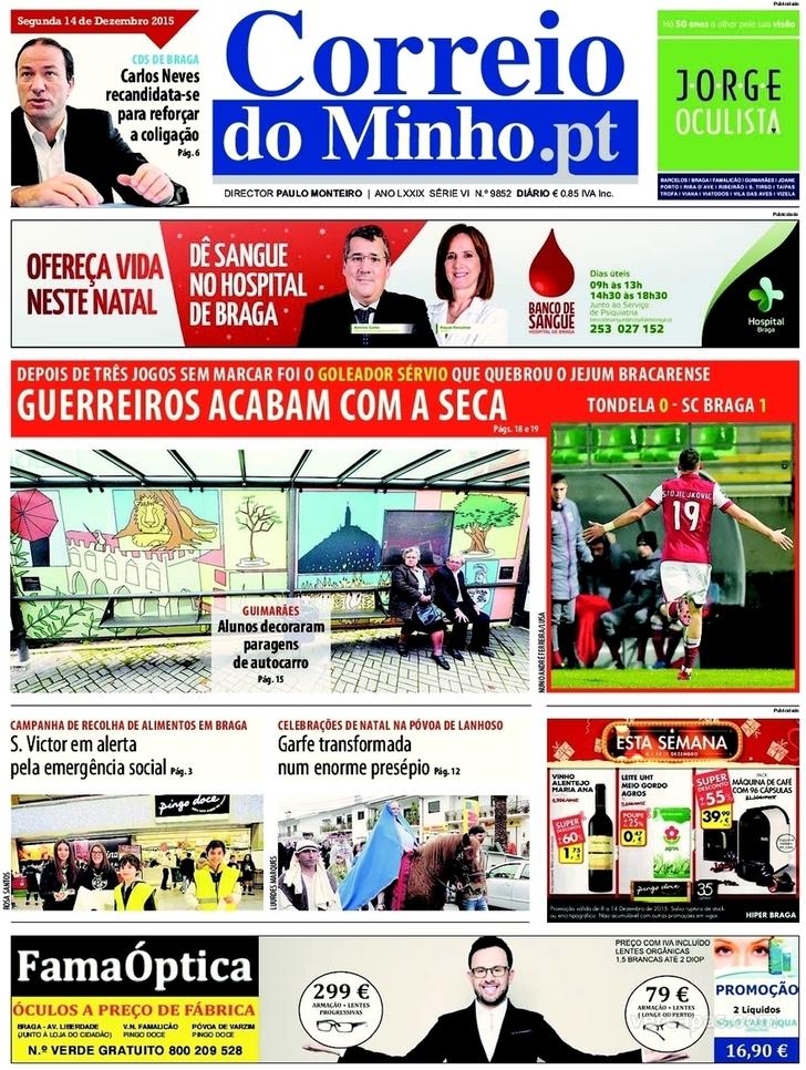 Capa Correio do Minho - 2015-12-14