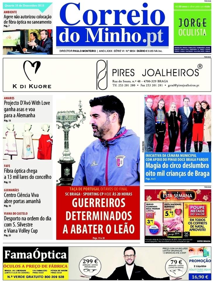 Capa Correio do Minho - 2015-12-16