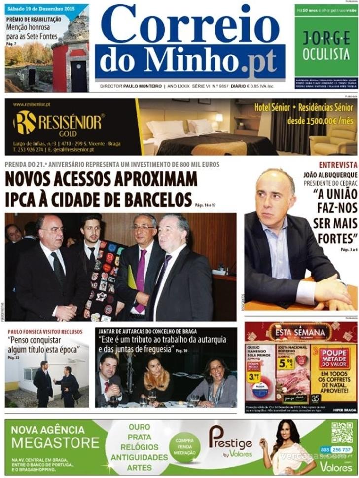 Capa Correio do Minho - 2015-12-19