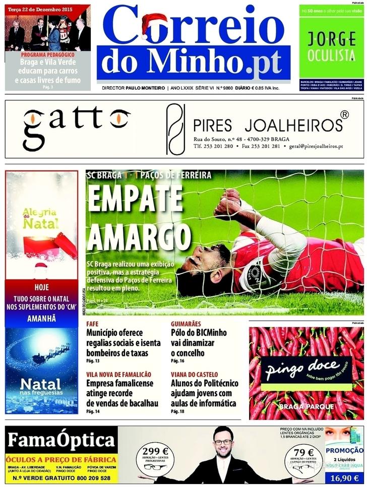 Capa Correio do Minho - 2015-12-22