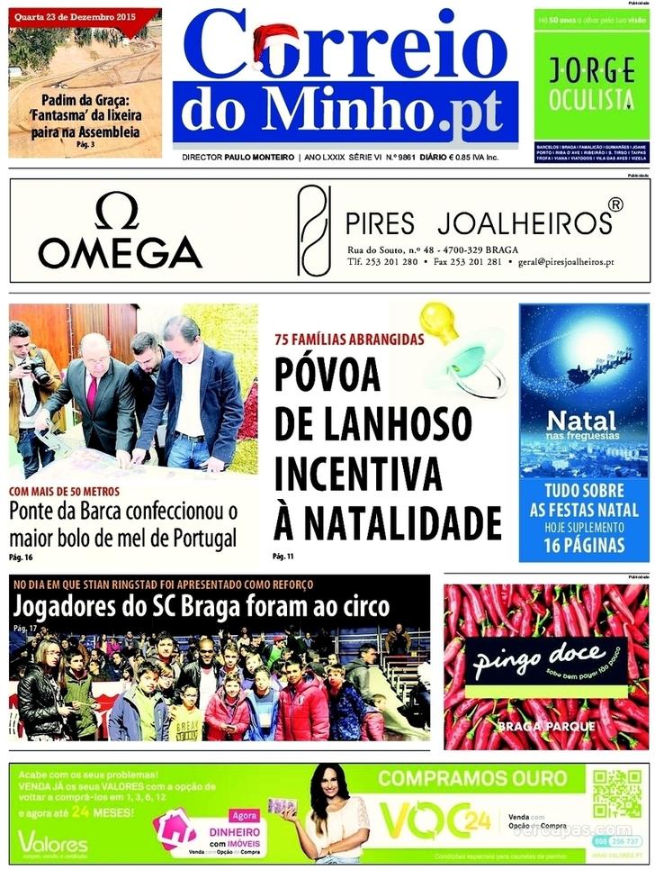 Capa Correio do Minho - 2015-12-23