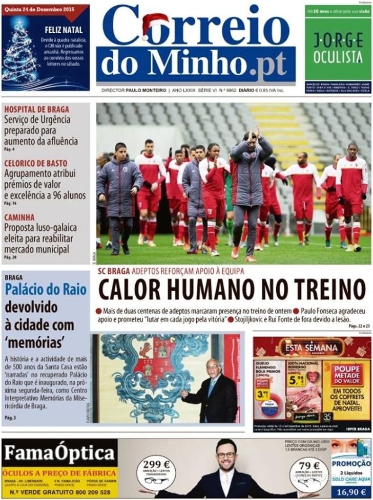 Capa Correio do Minho - 2015-12-24