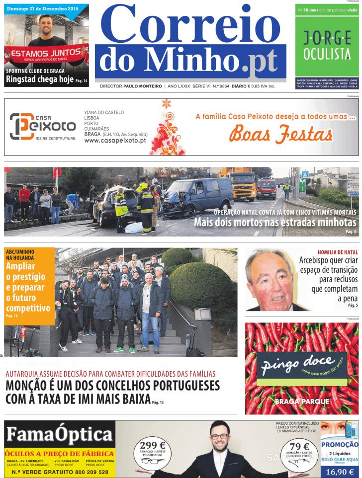 Capa Correio do Minho - 2015-12-27
