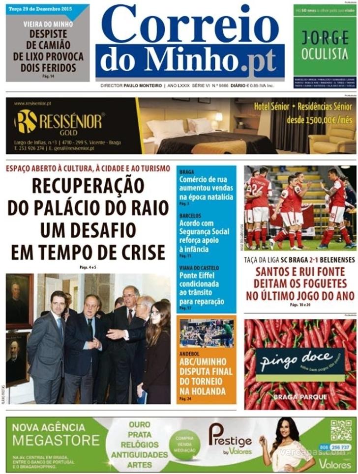 Capa Correio do Minho - 2015-12-29