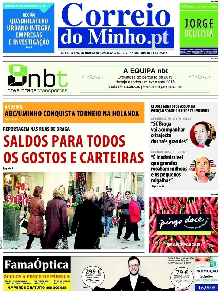 Capa Correio do Minho - 2015-12-30