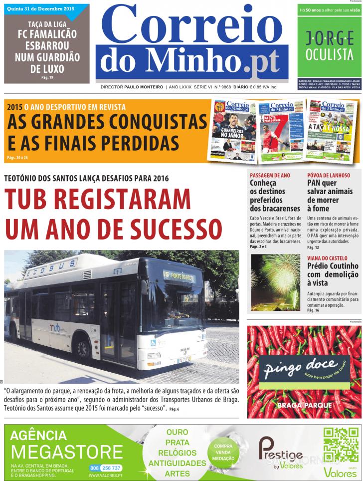 Capa Correio do Minho - 2015-12-31