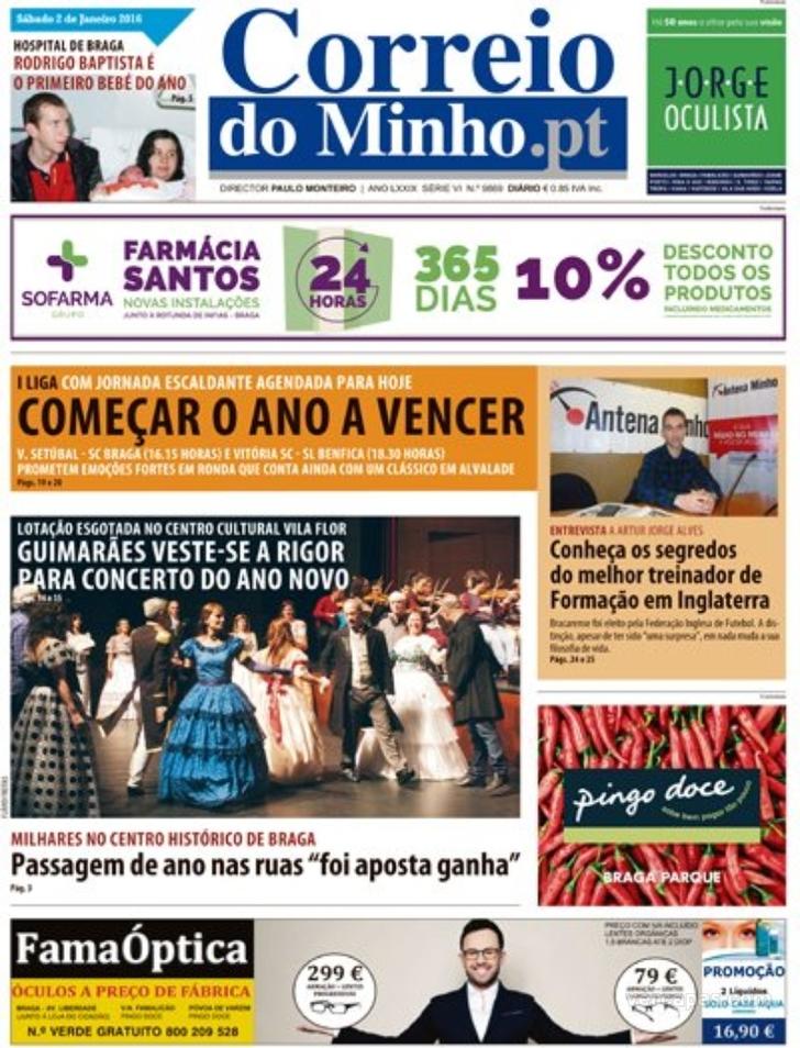 Capa Correio do Minho - 2016-01-02