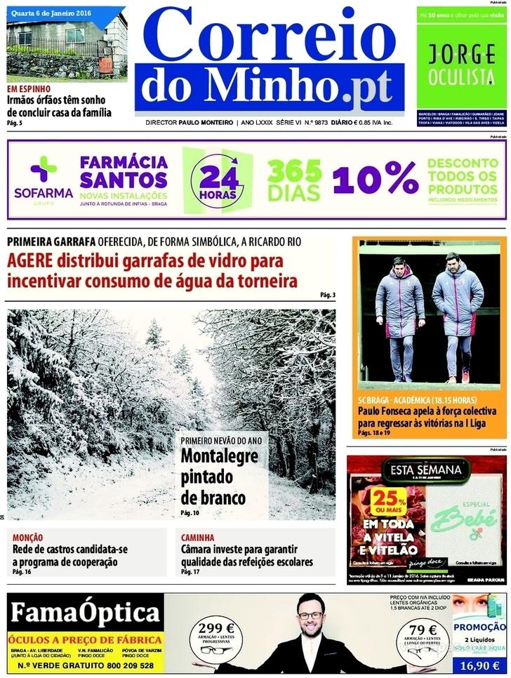 Capa Correio do Minho - 2016-01-06