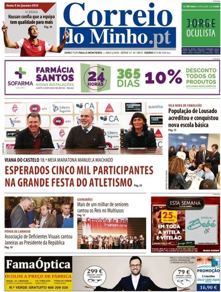 Capa Correio do Minho - 2016-01-08