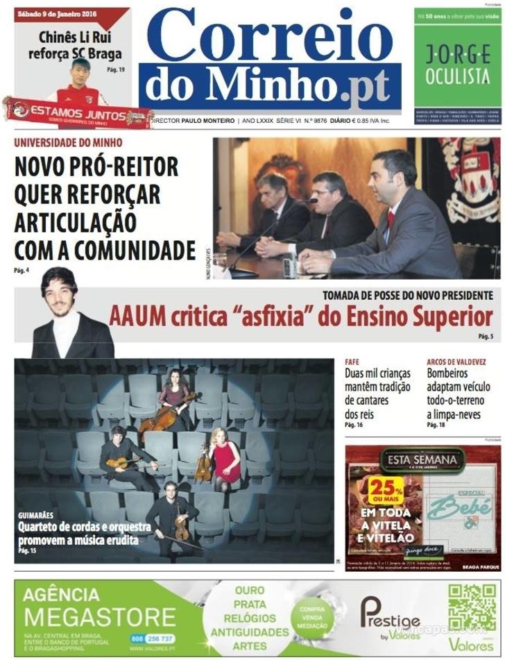 Capa Correio do Minho - 2016-01-09