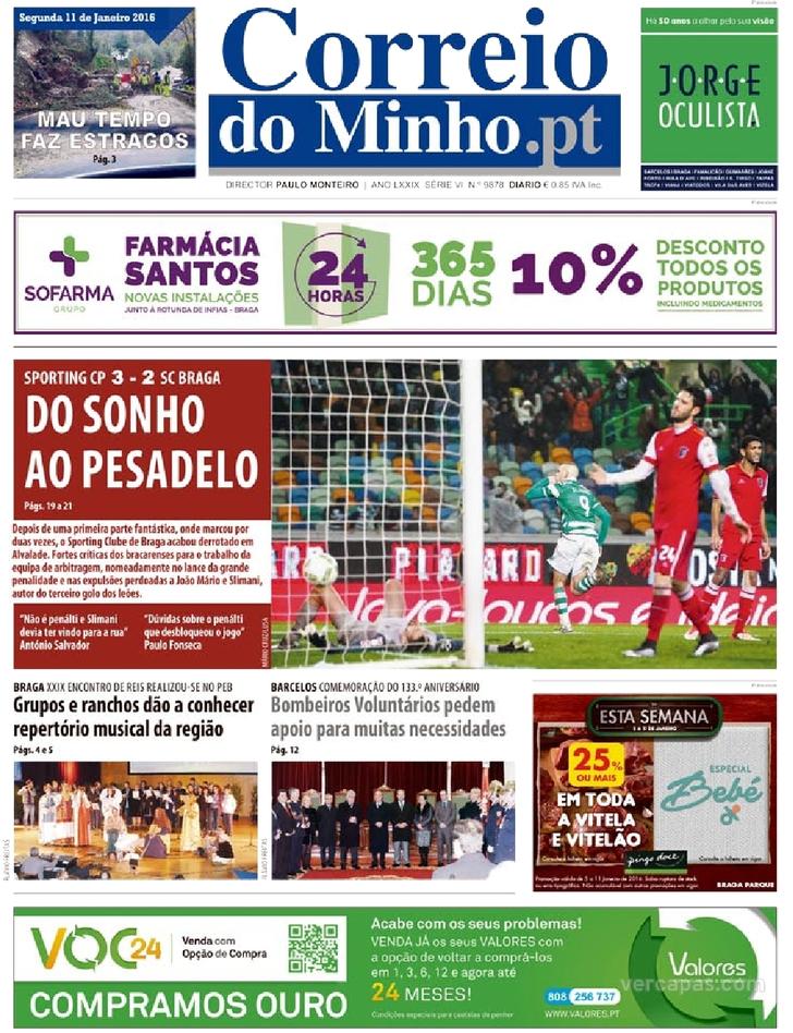 Capa Correio do Minho - 2016-01-11