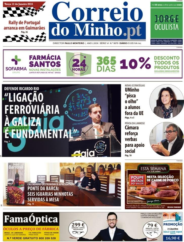 Capa Correio do Minho - 2016-01-12