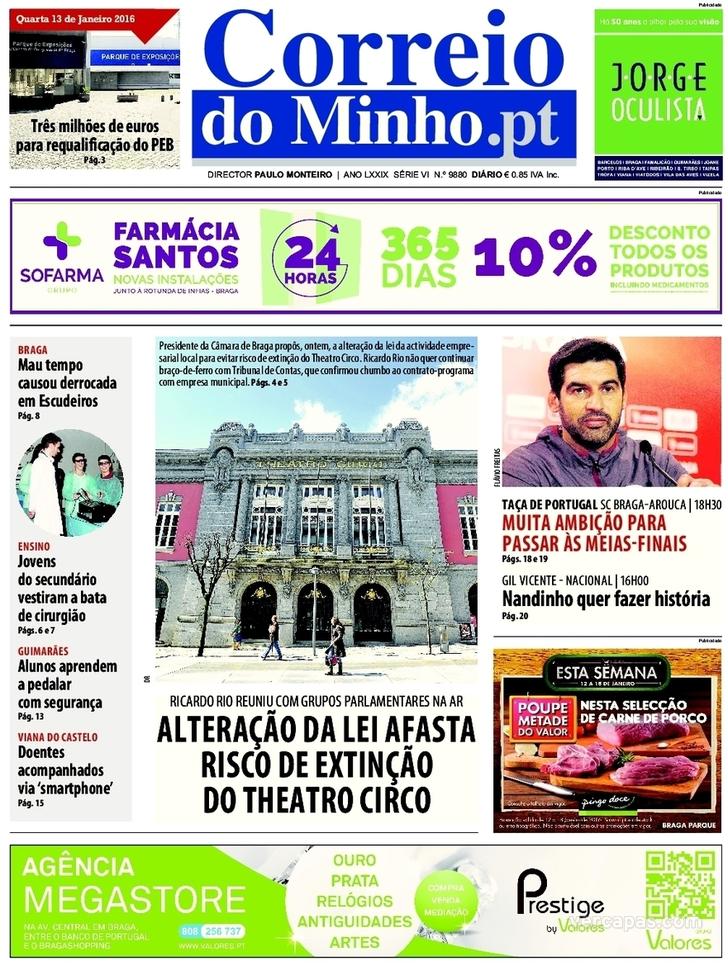 Capa Correio do Minho - 2016-01-13