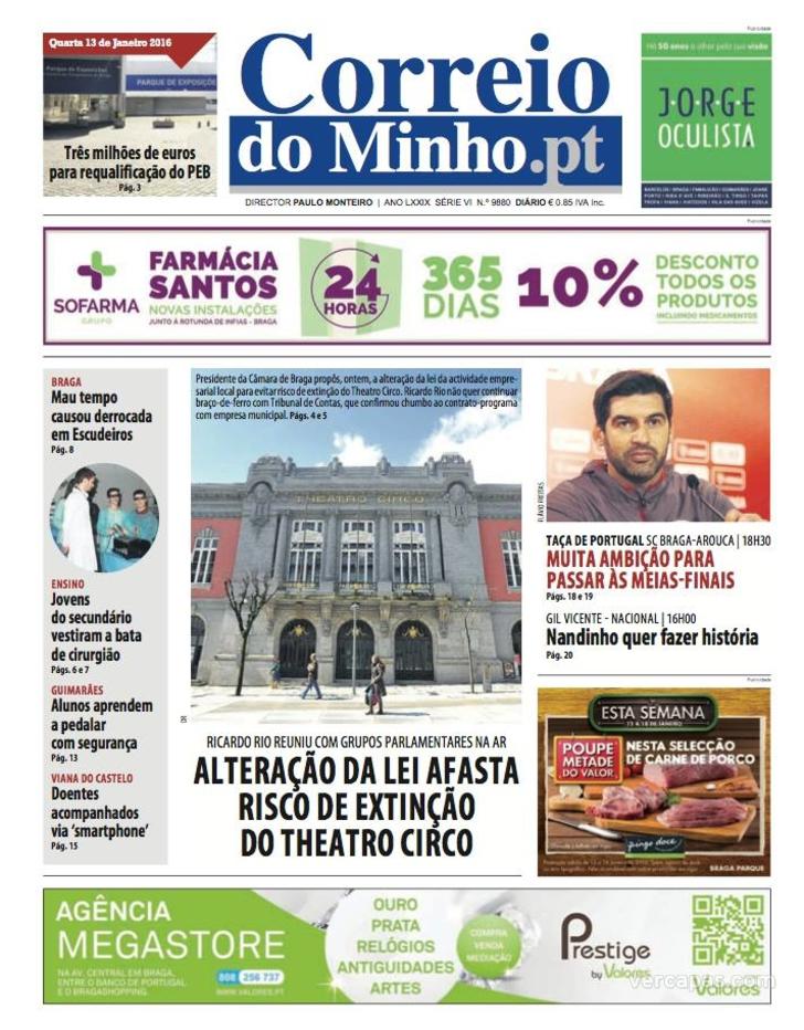 Capa Correio do Minho - 2016-01-14