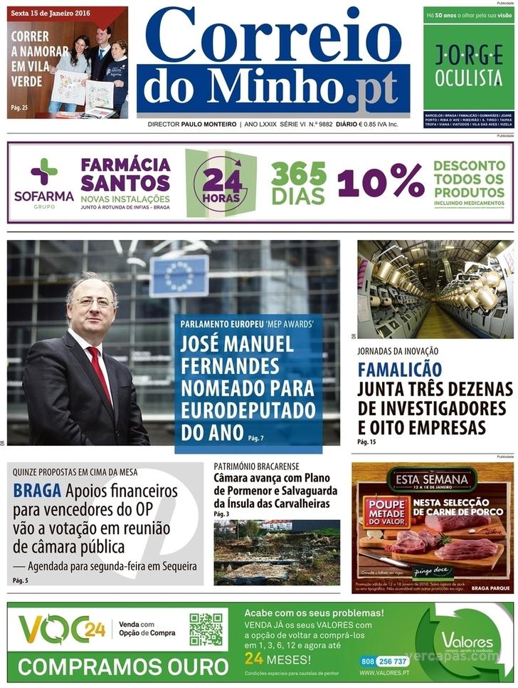 Capa Correio do Minho - 2016-01-15