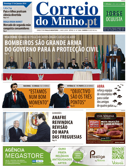 Capa Correio do Minho - 2016-01-17