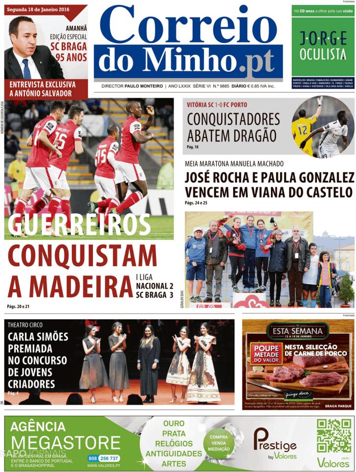 Capa Correio do Minho - 2016-01-18