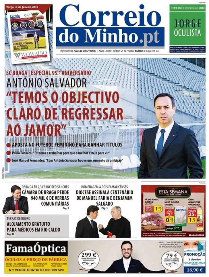 Capa Correio do Minho - 2016-01-19