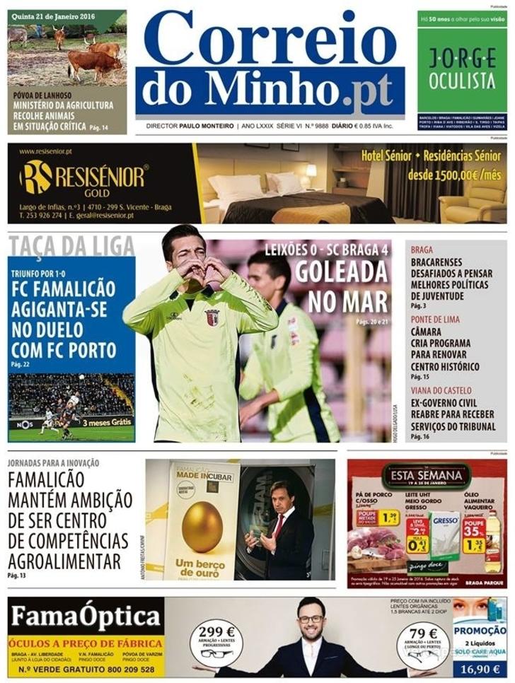 Capa Correio do Minho - 2016-01-21