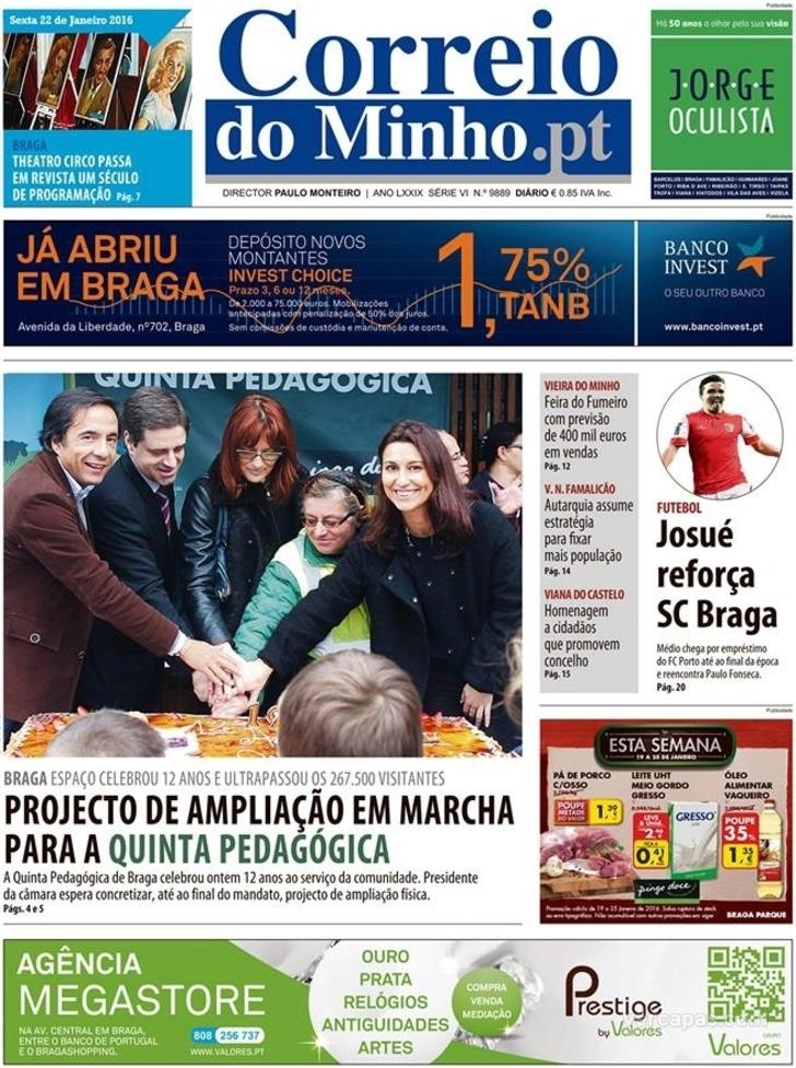 Capa Correio do Minho - 2016-01-22
