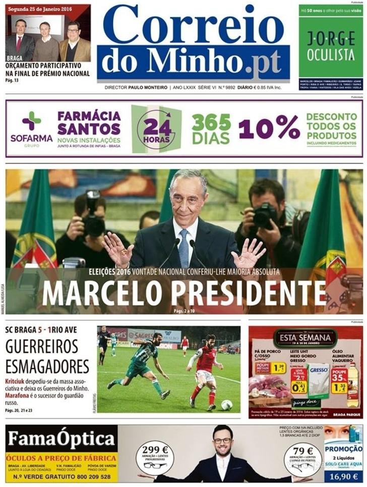 Capa Correio do Minho - 2016-01-25