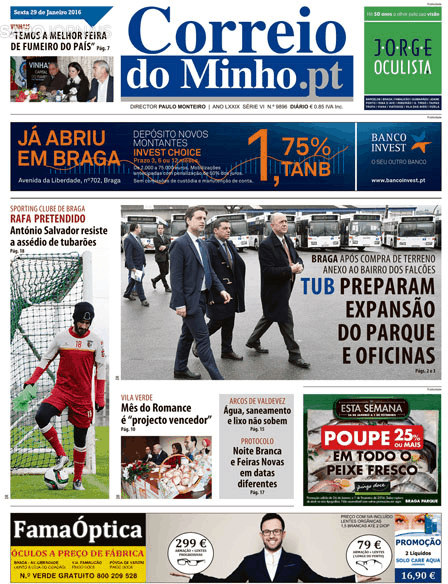 Capa Correio do Minho - 2016-01-29