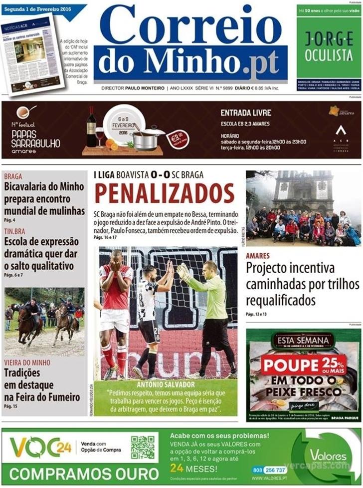 Capa Correio do Minho - 2016-02-01