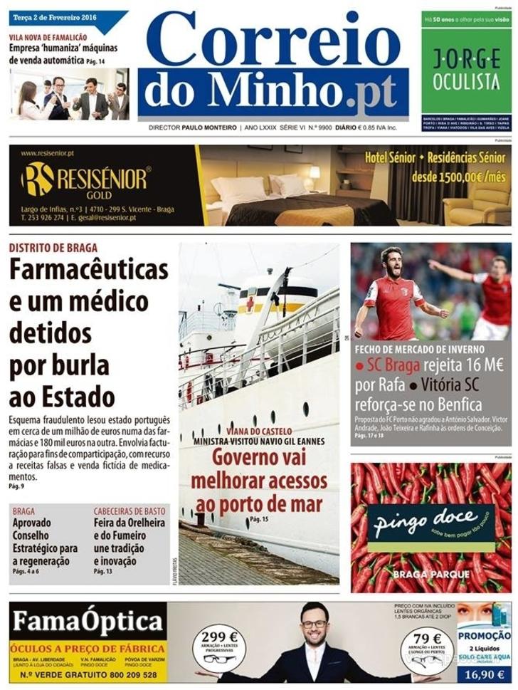Capa Correio do Minho - 2016-02-02