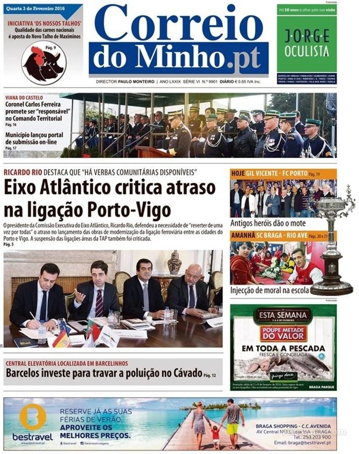 Capa Correio do Minho - 2016-02-03