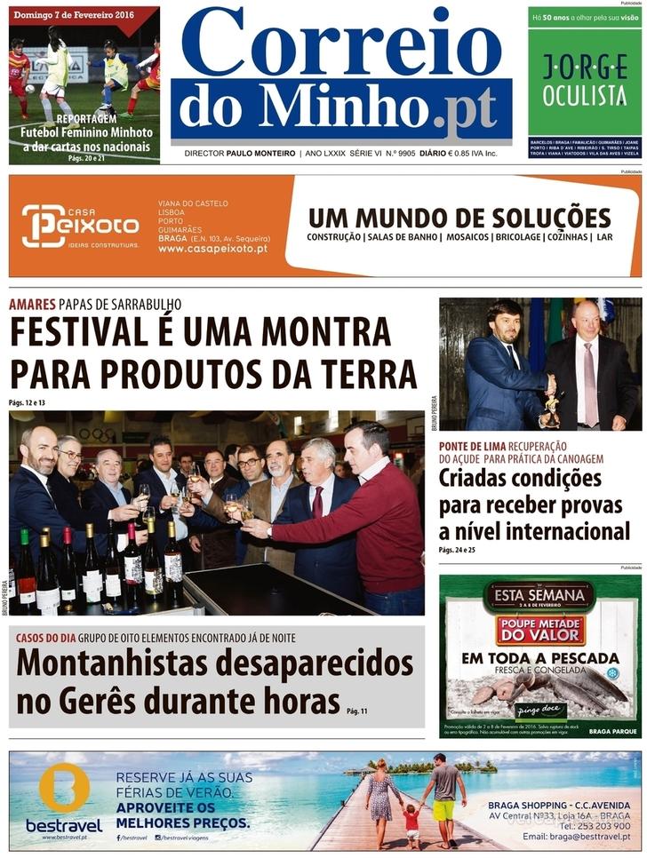 Capa Correio do Minho - 2016-02-07