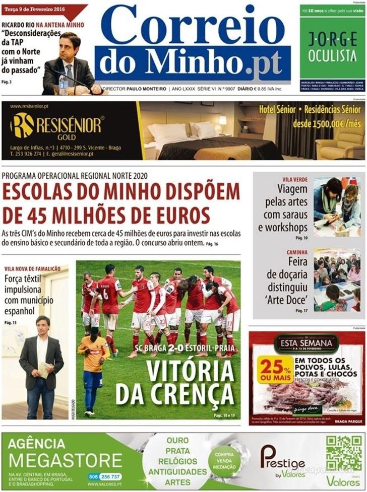 Capa Correio do Minho - 2016-02-09