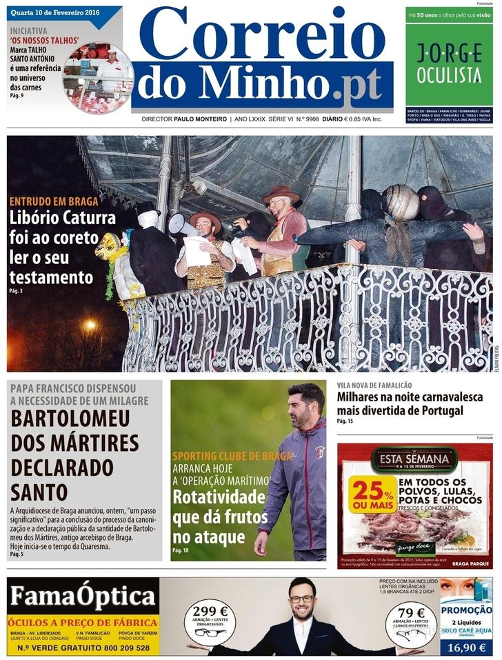 Capa Correio do Minho - 2016-02-10