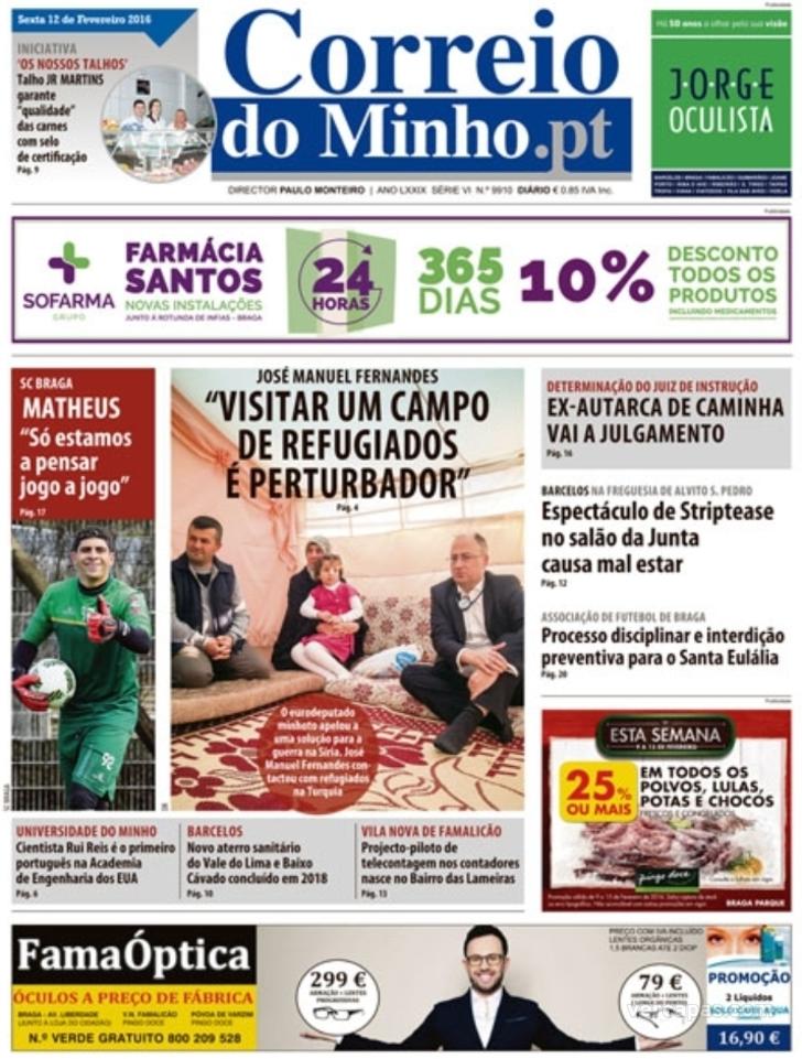 Capa Correio do Minho - 2016-02-12